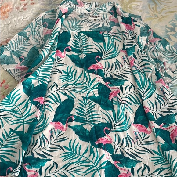 Flamingo vintage Pink and Green Casual Button Down Shirt - Picture 2 of 5